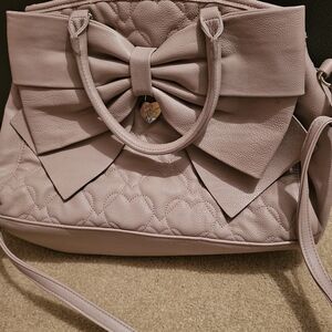 Betsey Johnson Light Pink Quilted Bow Shoulder Bag